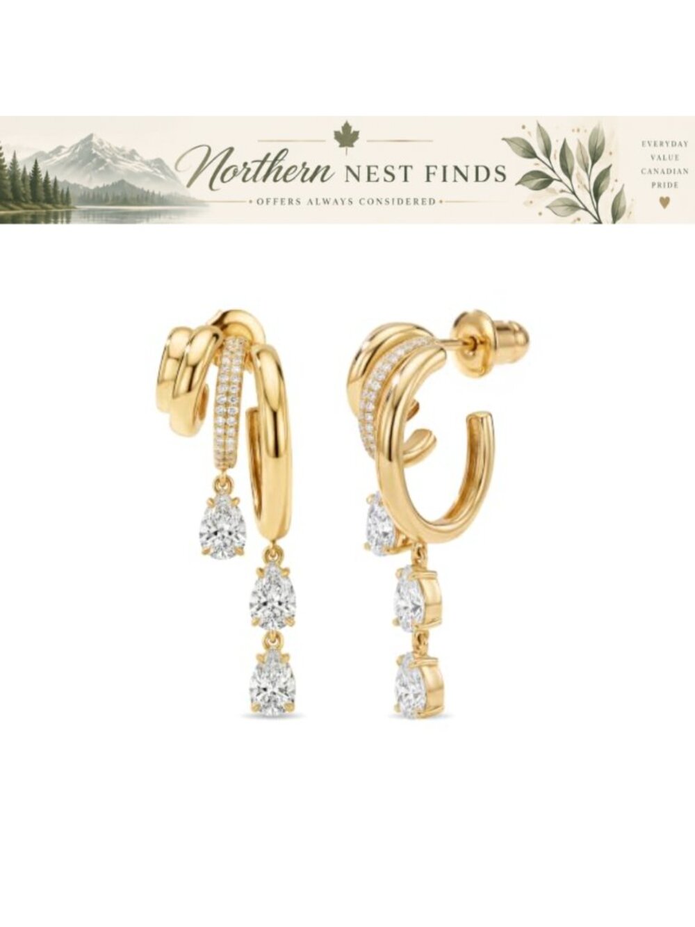 Huggie Stacked Earrings Gold Chain Drop Dangle CZ Statement Women